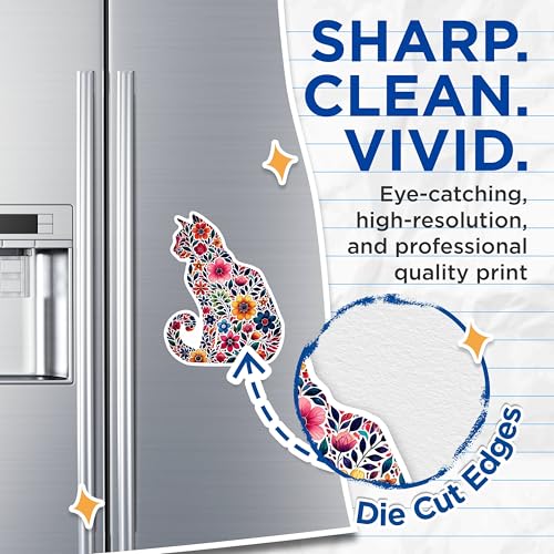 (2 Pack) Flower Cat Magnets - Floral Cat Design Magnets - Colorful Cat Art Magnets- 5" On Longest Side - for Fridges, Toolboxes, Cars - Made in USA - MAG2791