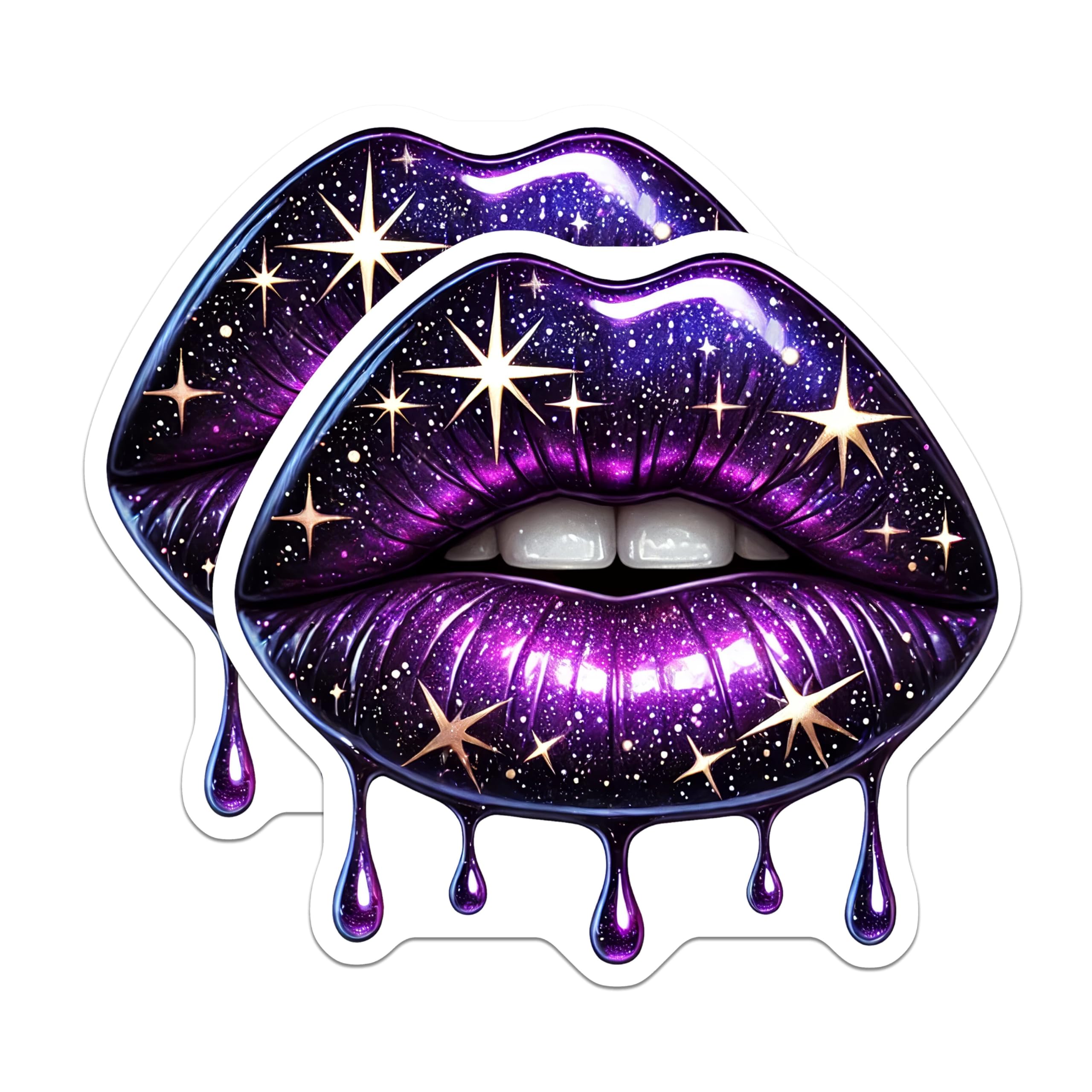 (2 Pack) Purple Galaxy Lips Magnets - Dripping Star Lips Magnets - Astral Lip Art Magnets - 5" On Longest Side - for Cars, Refrigerators, Toolboxes, Lockers - Made in USA MAG3546