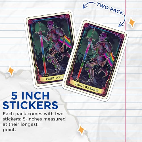 (2 Pack) Pride Warrior Stickers - Rainbow Skeleton Sticker - LGBTQIA+ Art Sticker - 5" On Longest Side - Sticks to Smooth Flat Surfaces - Made in USA - BMCS4250