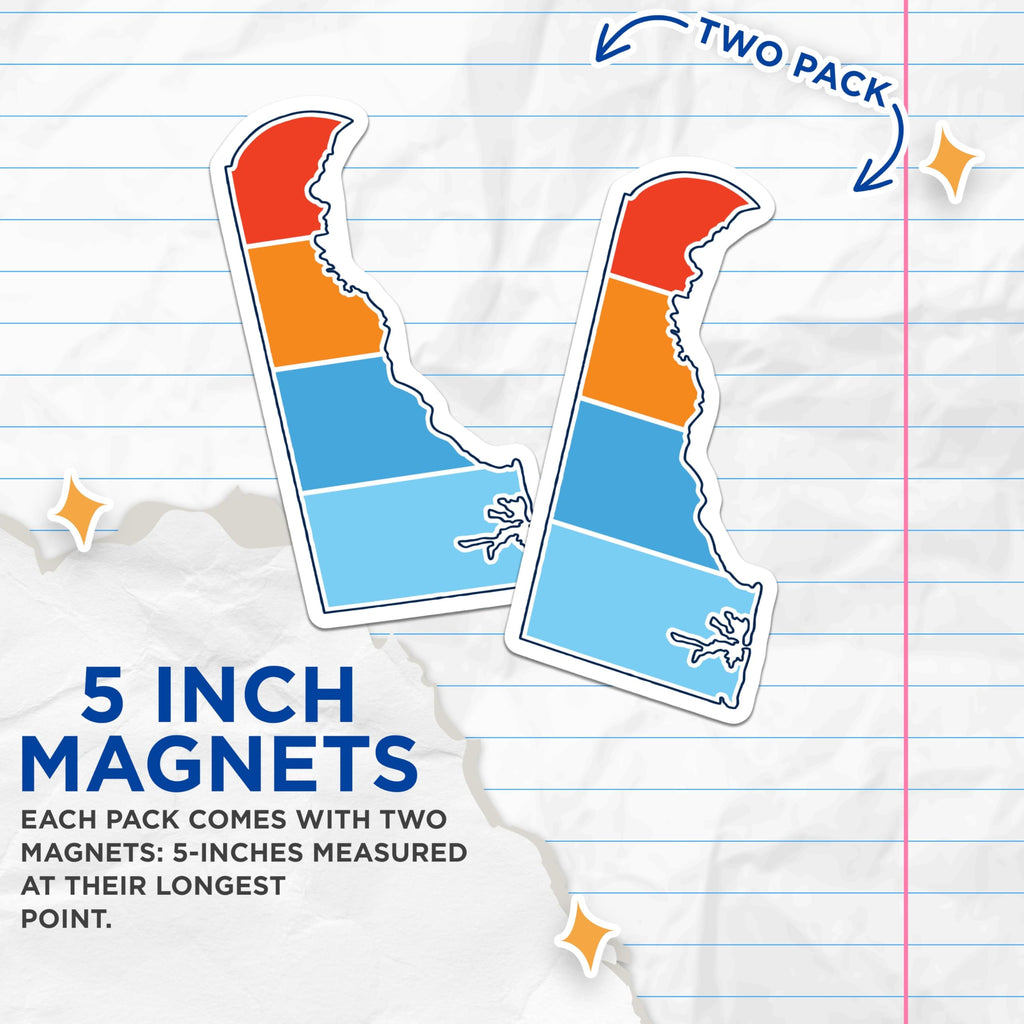 (2 Pack) Delaware State Magnets - Colorful Delaware - Fridge Magnets - 5" On Longest Side - Premium Magnet - for Cars, Refrigerators, Toolboxes, Lockers - Made in USA - MAG17562