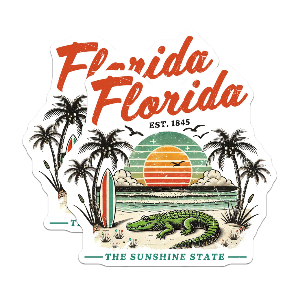 (2 Pack) Florida Alligator Magnets - Sunshine State Decor - Beach Scene Magnet - 5" On Longest Side - Premium Magnet - for Cars, Refrigerators, Toolboxes, Lockers - Made in USA - MAG17632