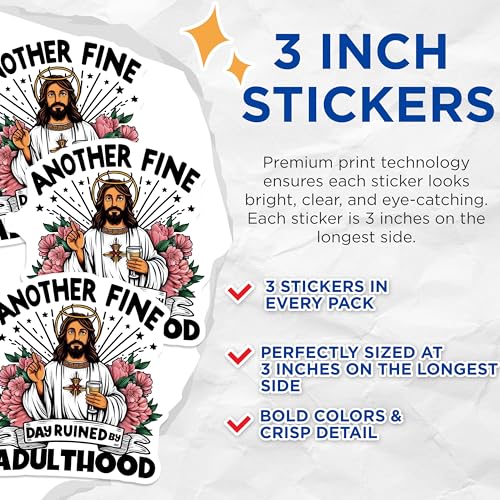 (3 Pack) Adulting Ruined Day Decals - Funny Jesus Art - Wine Lover Gift - 3 Inches On Longest Side - Easy Peel & Apply - Made in USA - 3MCS2585