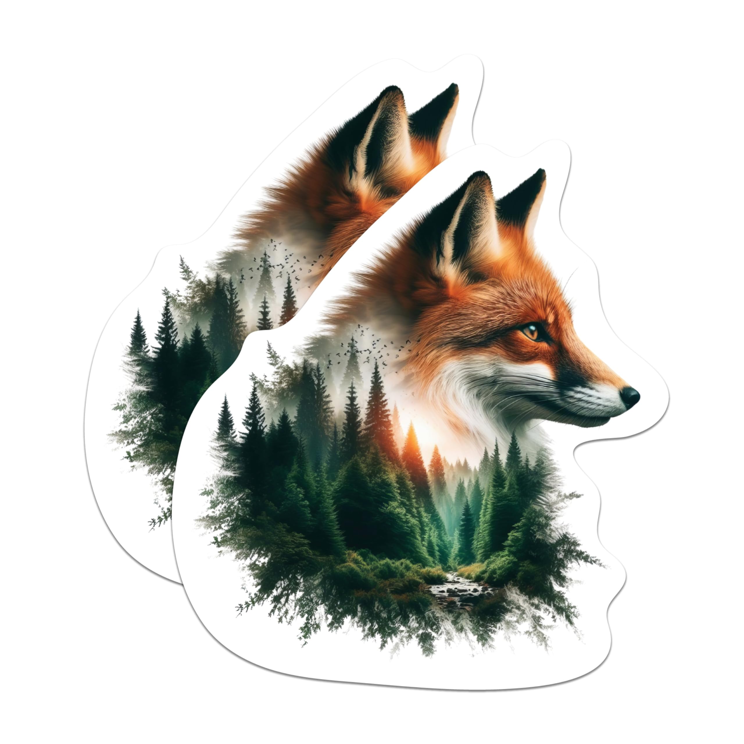 (2 Packs) Fox with Wilderness Magnets - Fox and Forest Cool Nature Magnets - 5 Inches On Longest Side - Premium Magnet - for Fridges, Toolboxes, Cars - Made in USA - MAG2271