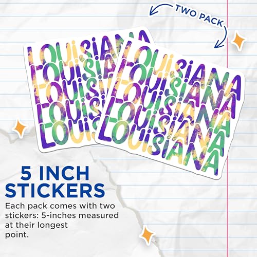 (2 Pack) Louisiana Stickers - State Love Stickers - Colorful Louisiana Decals - 5" On Longest Side - Sticks to Smooth Flat Surfaces - Made in USA - BMCS3966