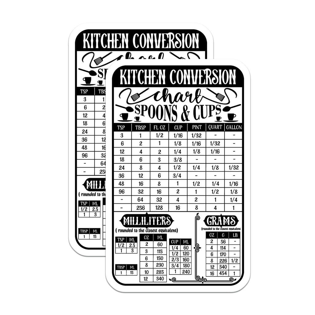 (2 Pack) Kitchen Conversion Chart Magnets - Baking Measurement Guide - Recipe Reference Aid - Home Cook Essentials - 5 Inches On Longest Side - Thick Durable Magnet - Made in USA - MAG36823
