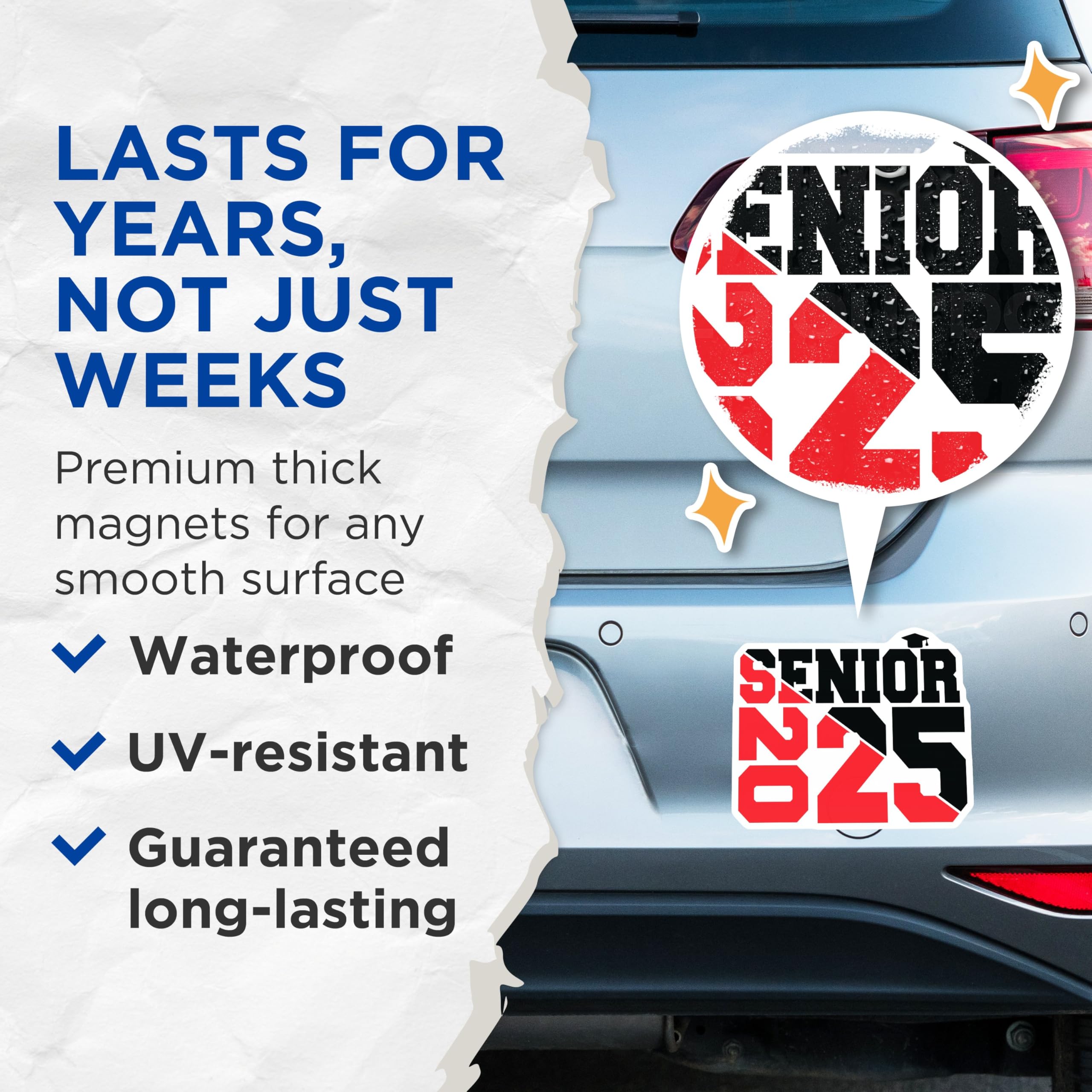 (2 Pack) Senior 2025 Magnets - School Graduation Magnets - Class of 2025 Fridge Magnets - 5" On Longest Side - for Cars, Refrigerators, Toolboxes, Lockers - Made in USA BMCS3101