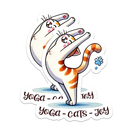 (2 Packs) Yoga Cats Joy Simple Cat Lover Stickers - Cat Loving Yoga Yogi Decals - 5 Inches On Longest Side - Premium Vinyl Decal - Sticks to Any Smooth Flat Surface - Made in USA - BMCS2416