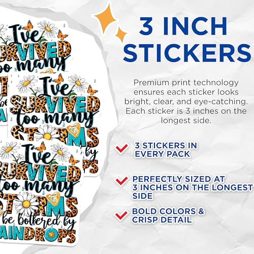 (3 Pack) I've Survived Decals - Storm Survivor - Inspirational Decal - 3 Inches On Longest Side - Easy Peel & Apply - Made in USA - 3MCS7684