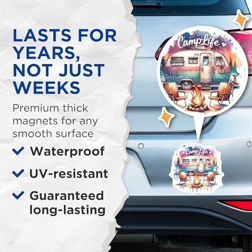 (2 Pack) Camp Life Magnets - Camping Adventure - Nature Lover - 5" On Longest Side - for Cars, Fridges, Toolboxes - Made in USA - MAG7136