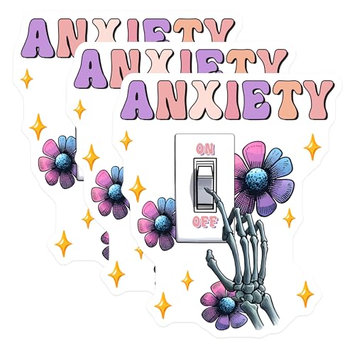 (3 Pack) Anxiety On Off Decals - Skeleton Hand - Floral Switch Decals - 3 Inches On Longest Side - Easy Peel & Apply - Made in USA - 3MCS7001