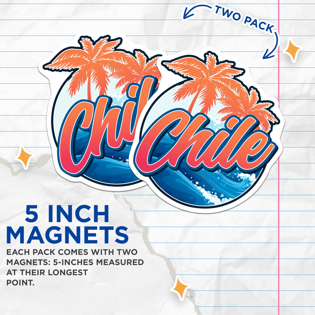 (2 Pack) Chile Magnets - Chile Travel Souvenir - Chilean Vacation Home Decor - 5" On Longest Side - Premium Magnet - for Cars, Refrigerators, Toolboxes, Lockers - Made in USA - MAG18333