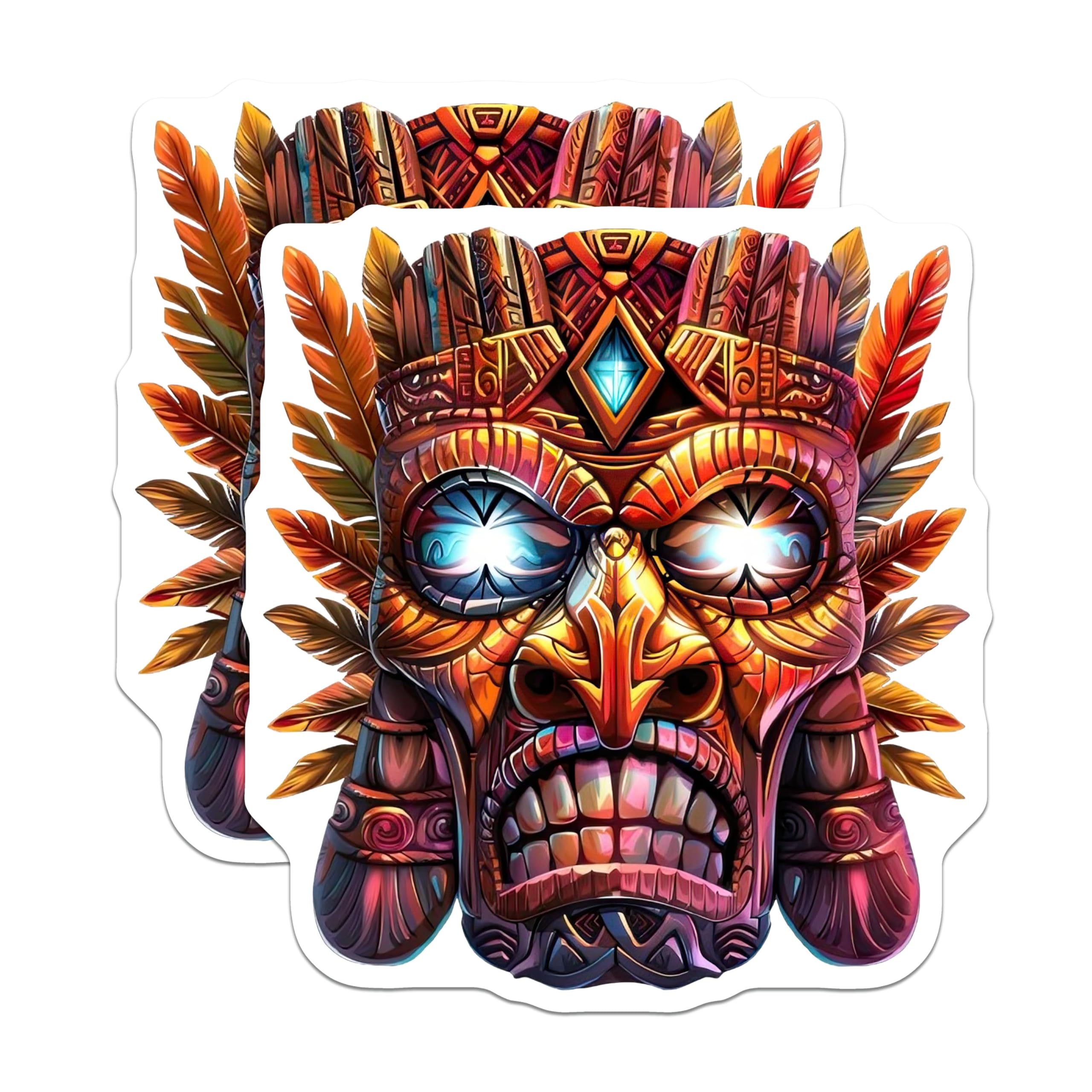 (2 Pack) Tiki Mask Magnets - Tribal Art Decor - Refrigerator Display - 5 Inches On Longest Side - Thick Durable Magnet - Made in USA - MAG22705