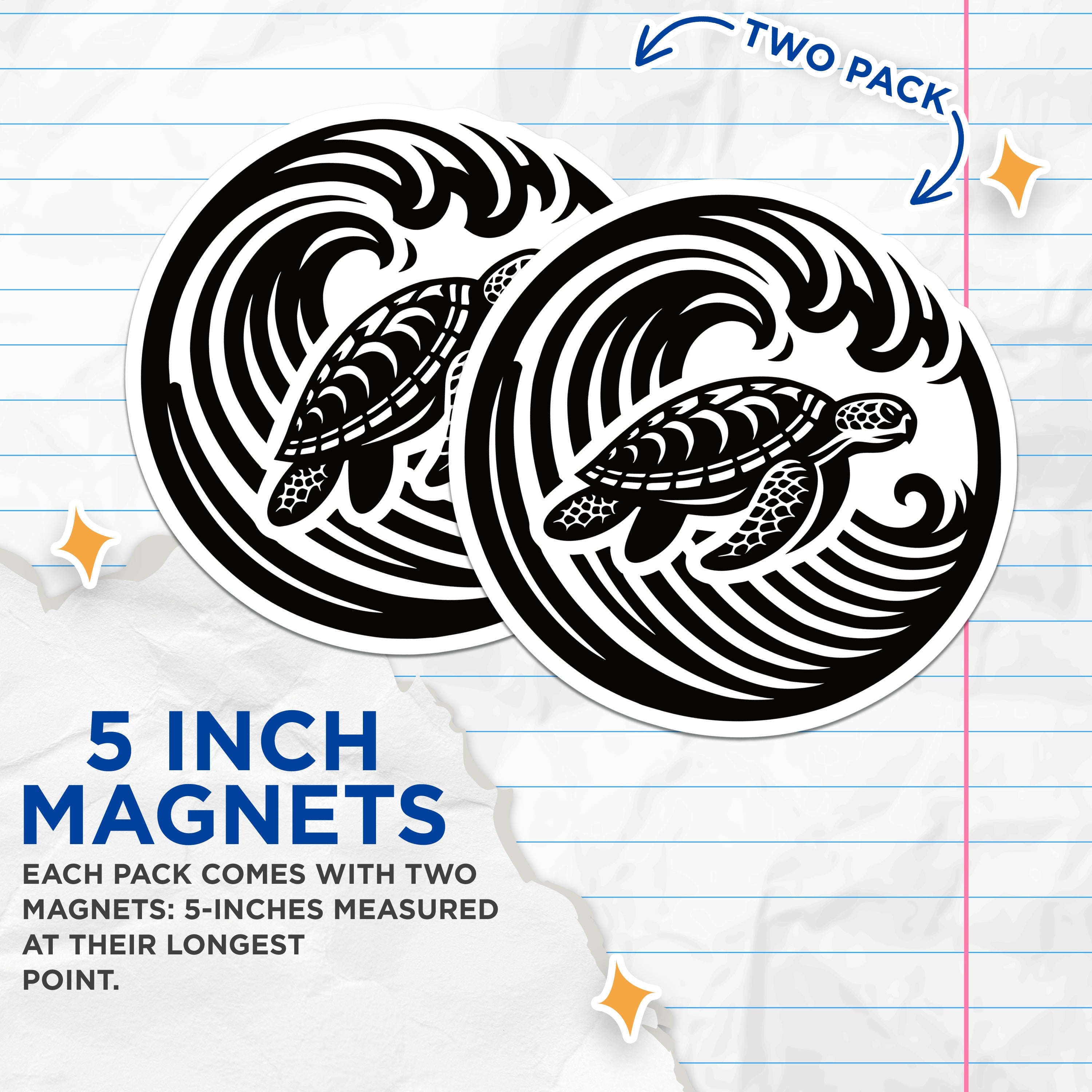 (2 Pack) Sea Turtle Magnets - Ocean Animal Decor - Hawaiian Honu Art - Beach House Refrigerator Locker Magnets - 5 Inches On Longest Side - Thick Durable Magnet - Made in USA - MAG36940