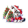 (2 Pack) Christmas Dog Magnets - Santa Puppy Holiday Art - Cute Husky Fridge Accessories - 5 Inches On Longest Side - Thick Durable Magnet - Made in USA - MAG30090