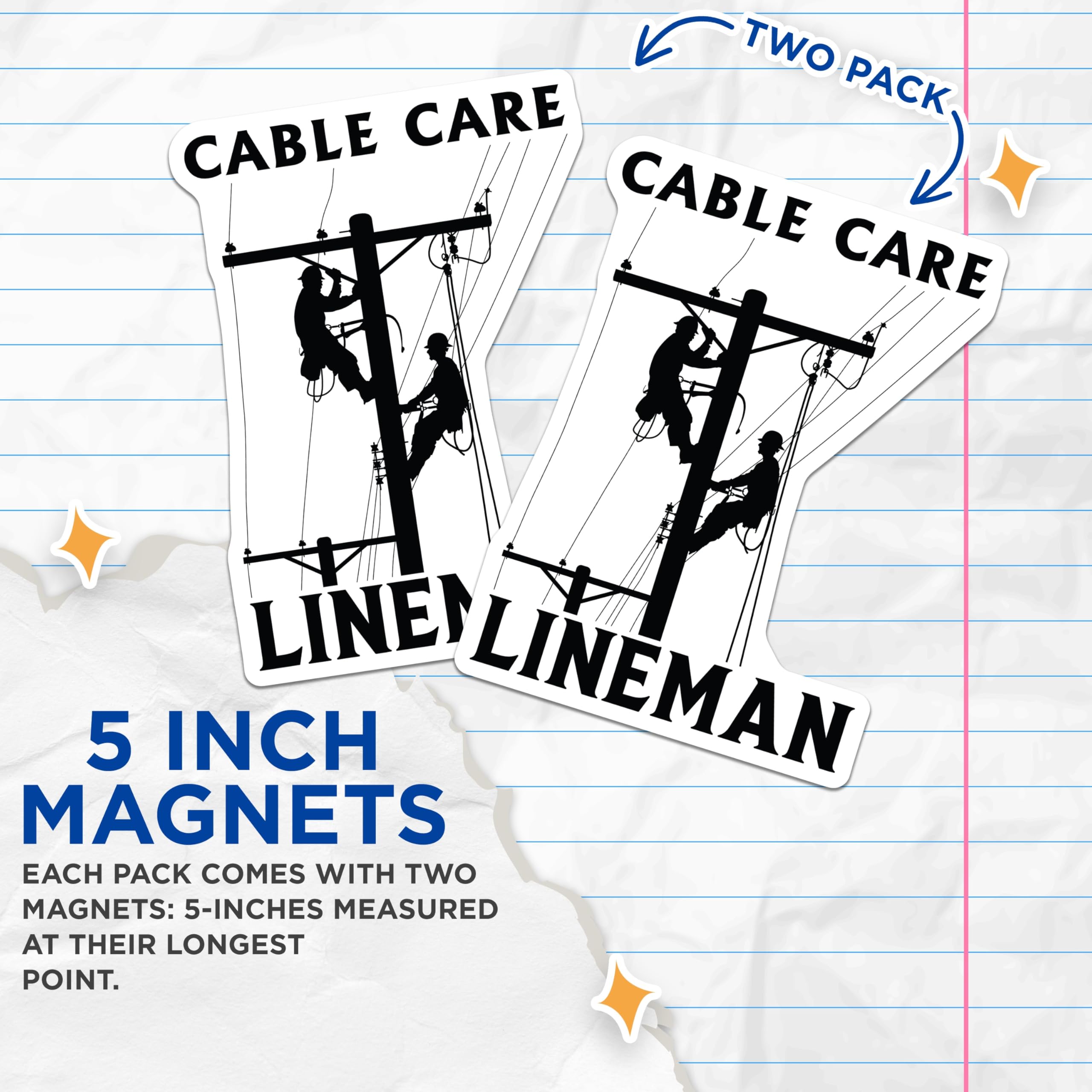 (2 Pack) Lineman Magnets - Cable Care Utility Worker Magnets - Electrical Grid Service Technician - Power Pole Worker Decor - 5 Inches On Longest Side - Thick Durable Magnet - Made in USA - MAG22417