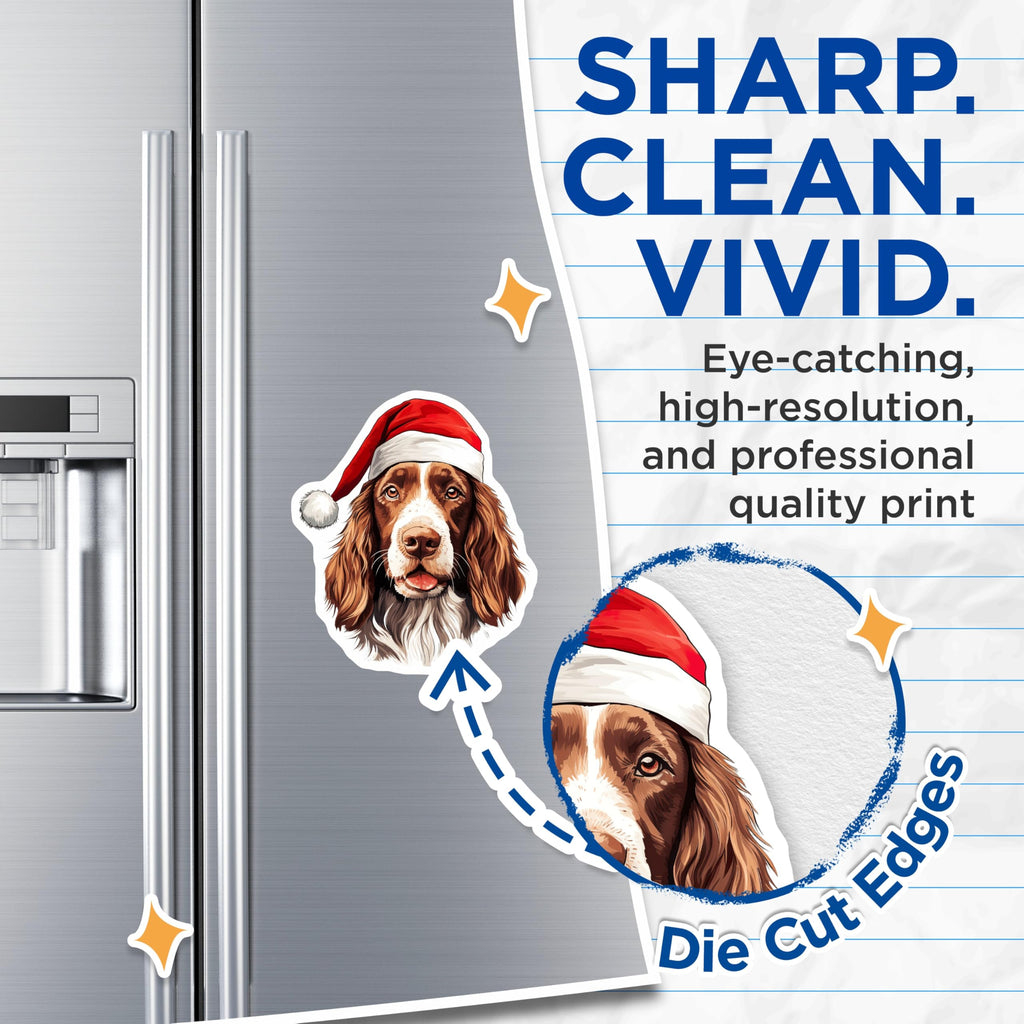 (2 Pack) Springer Spaniel Magnets - Christmas Dog Fridge Decor - Santa Hat Pet - Holiday Animal Fun - 5 Inches On Longest Side - Thick Durable Magnet - Made in USA - MAG25198