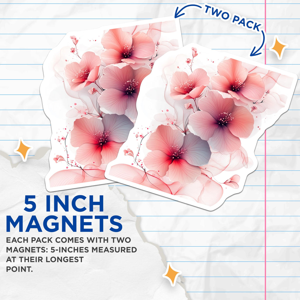 (2 Pack) Pink Floral Magnets - Ethereal Flower Refrigerator Decor - Aesthetic Kitchen Locker Magnet - 5 Inches On Longest Side - Thick Durable Magnet - Made in USA - MAG25876