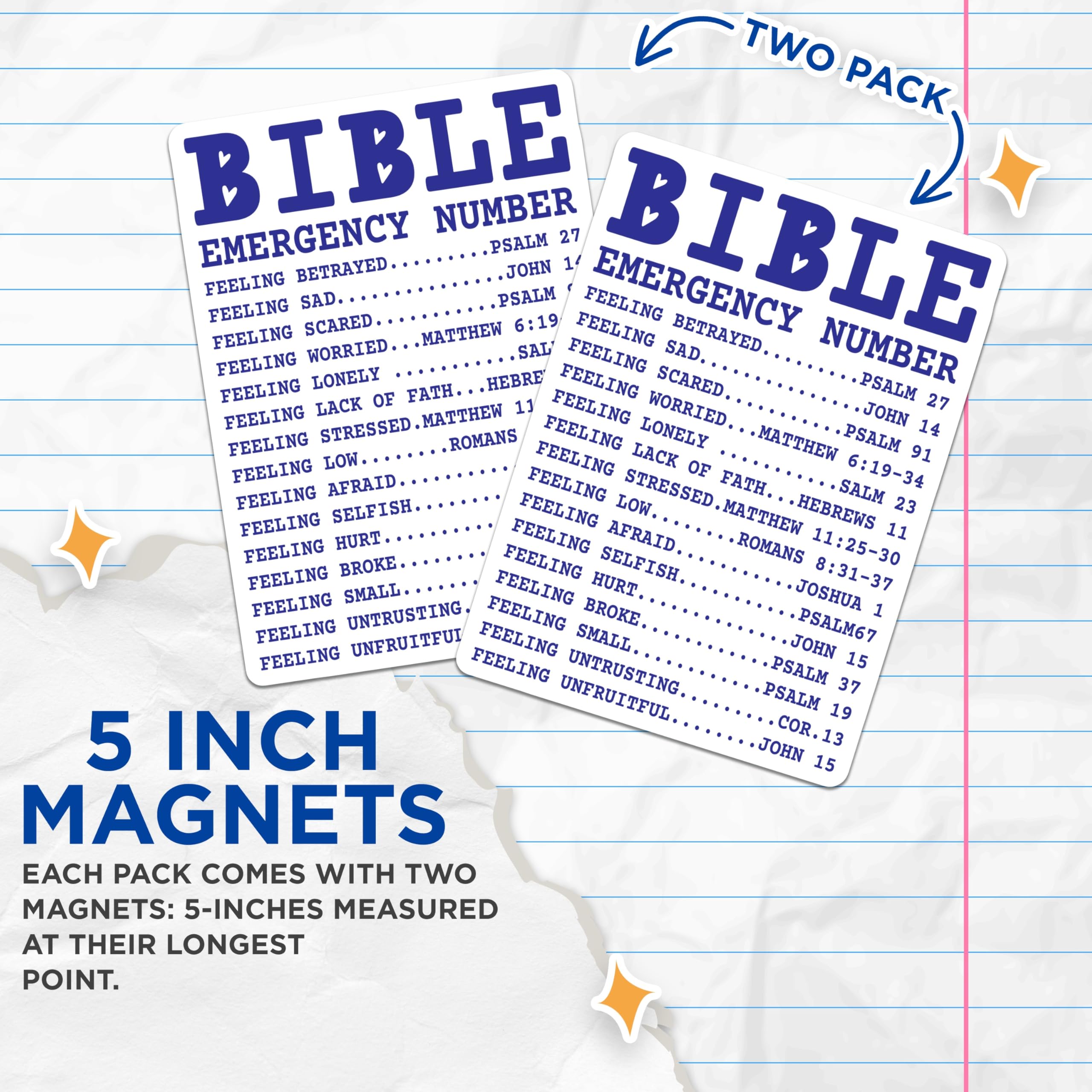 (2 Pack) Bible Emergency Number Magnets - Scripture Verse Encouragement - Christian Faith Support for Hard Times - 5 Inches On Longest Side - Thick Durable Magnet - Made in USA - MAG19602