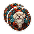 (2 Pack) Christmas Dog Magnets - Stained Glass Pet Art - Maltese Santa Decor for Dog Lovers - 5 Inches On Longest Side - Thick Durable Magnet - Made in USA - MAG30107