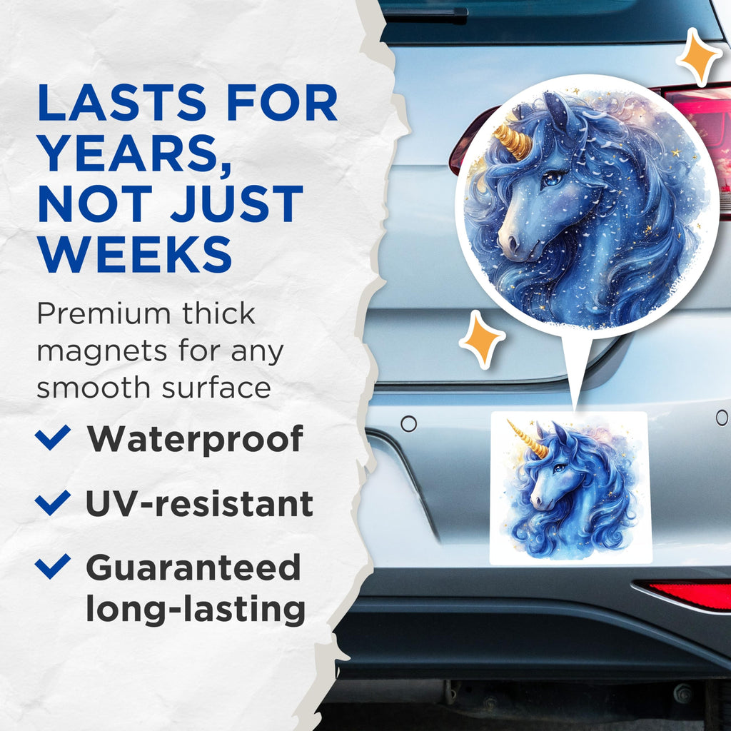 (2 Pack) Blue Unicorn Magnets - Magical Celestial Decor - Whimsical Fantasy Fridge Art - 5 Inches On Longest Side - Thick Durable Magnet - Made in USA - MAG28655