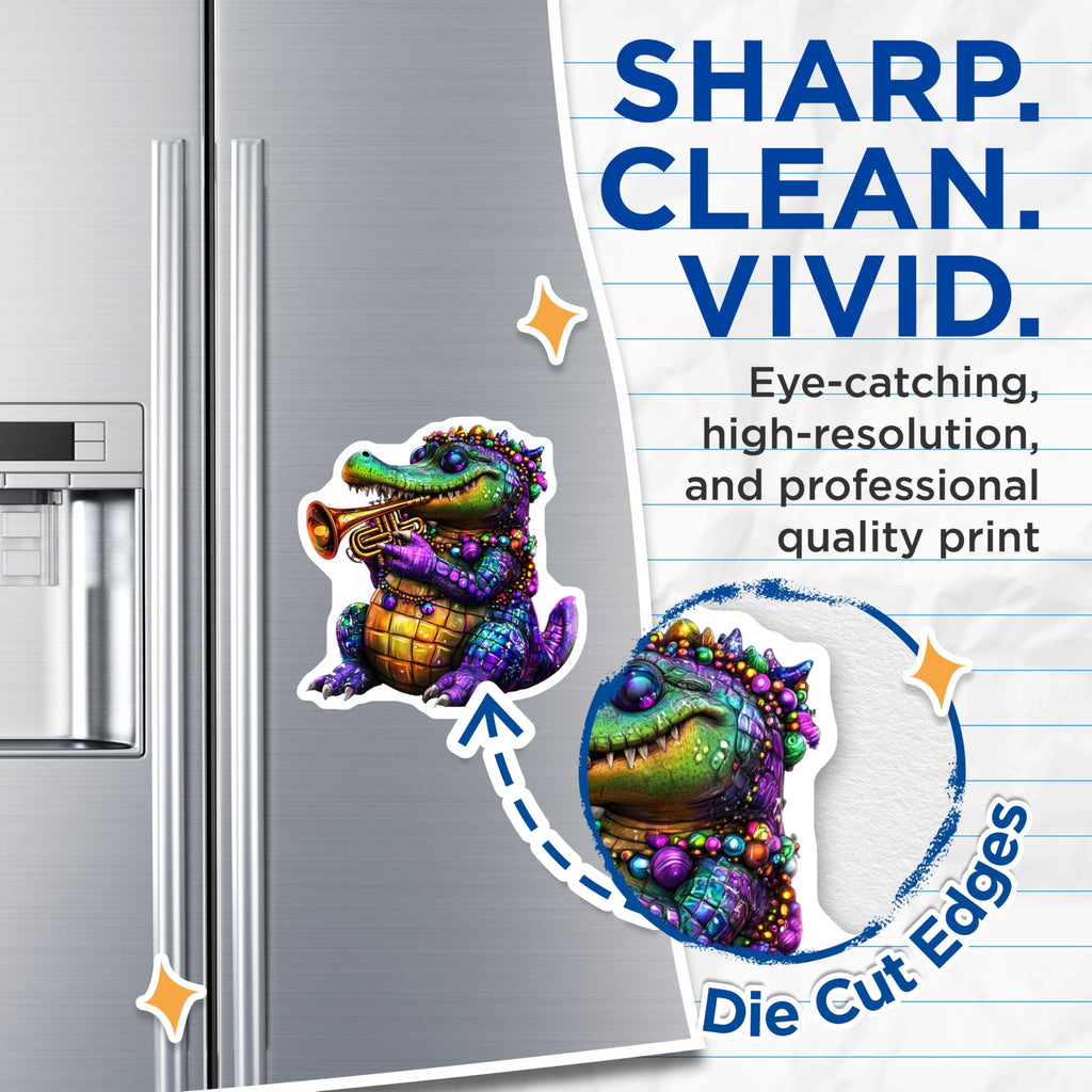 (2 Pack) Alligator Trumpet Magnets - Mardi Gras Gator - New Orleans Decor Magnets - 5" On Longest Side - Premium Magnet - for Cars, Refrigerators, Toolboxes, Lockers - Made in USA - MAG14785