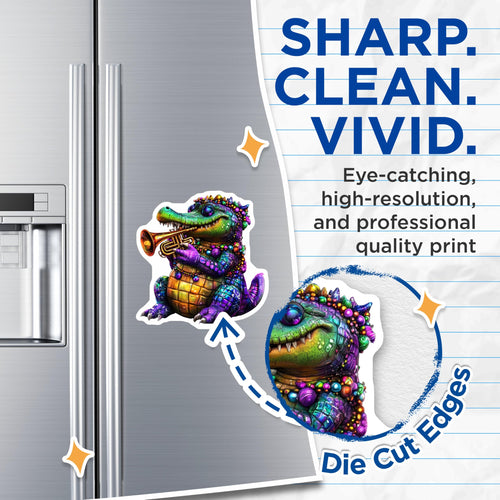 (2 Pack) Alligator Trumpet Magnets - Mardi Gras Gator - New Orleans Decor Magnets - 5" On Longest Side - Premium Magnet - for Cars, Refrigerators, Toolboxes, Lockers - Made in USA - MAG14785