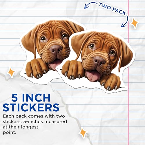 (2 Pack) Adorable Dog Stickers - Cute Puppy Illustration - Animal Lover Decals - 5" On Longest Side - Sticks to Smooth Flat Surfaces - Made in USA - BMCS9970