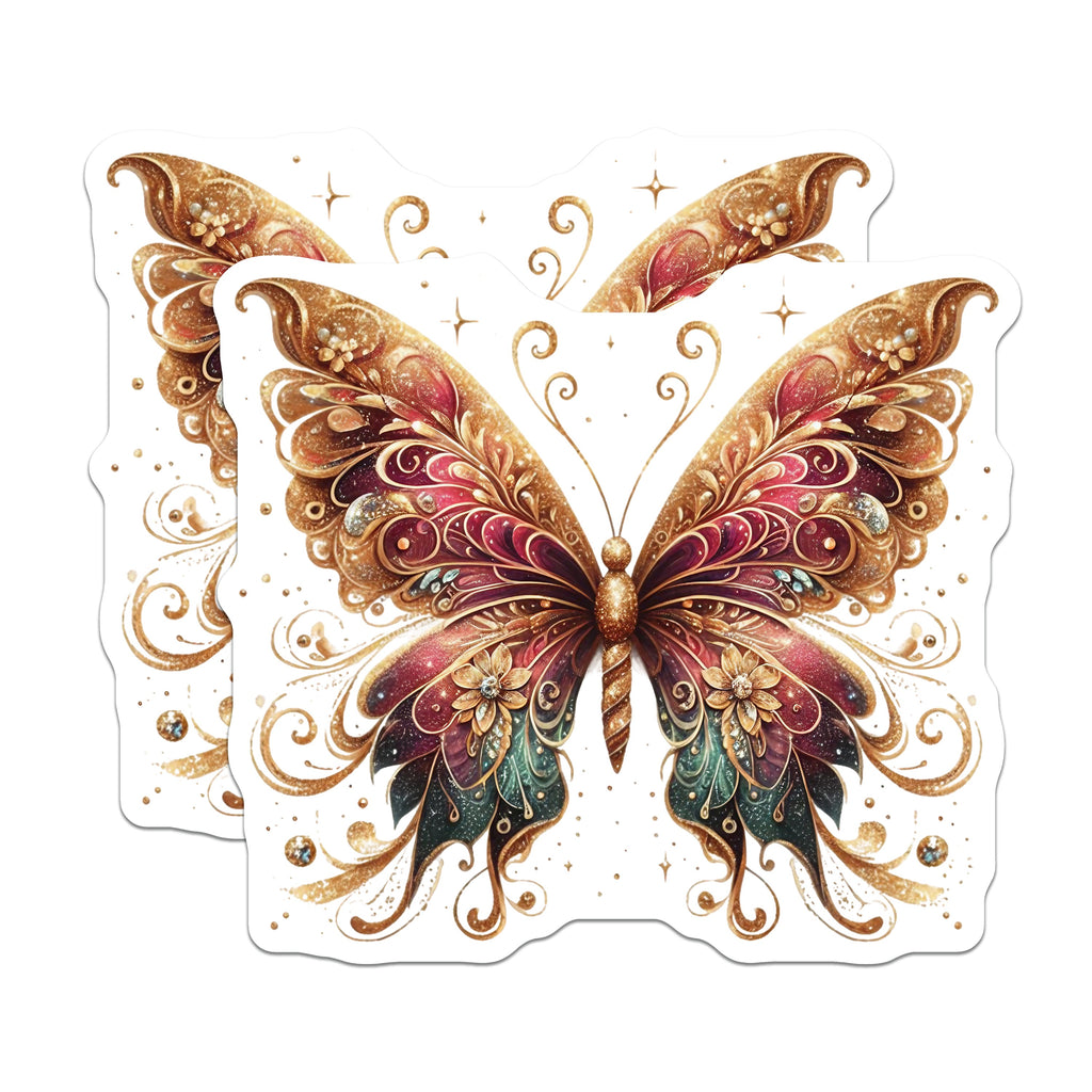 (2 Pack) Ornate Butterfly Magnets - Jewel Tone Decor - Mystical Fridge Locker Art - 5 Inches On Longest Side - Thick Durable Magnet - Made in USA - MAG39615