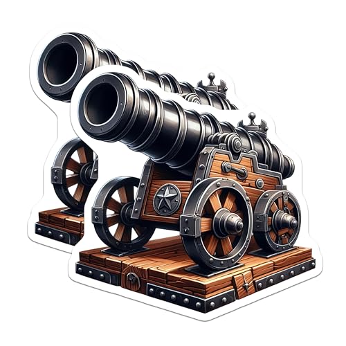 (2 Pack) Classic Cannon Stickers - Vintage Art Sticker Set - Historical Decor - 5" On Longest Side - Sticks to Smooth Flat Surfaces - Made in USA - BMCS6735