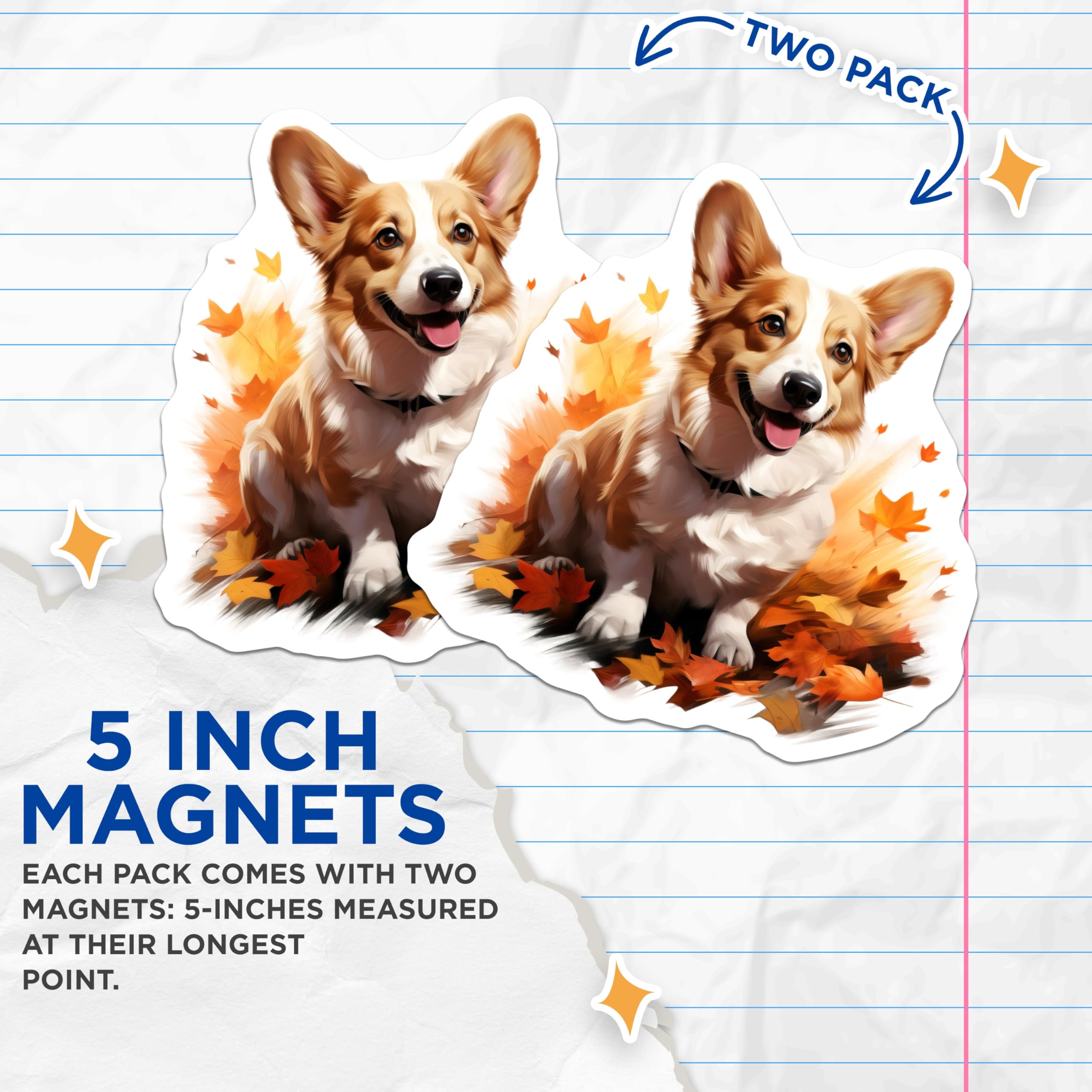 (2 Pack) Corgi Autumn Magnets - Fall Leaves Decor - Cute Dog Lover Pet Parent Kitchen Magnets - 5 Inches On Longest Side - Thick Durable Magnet - Made in USA - MAG27930