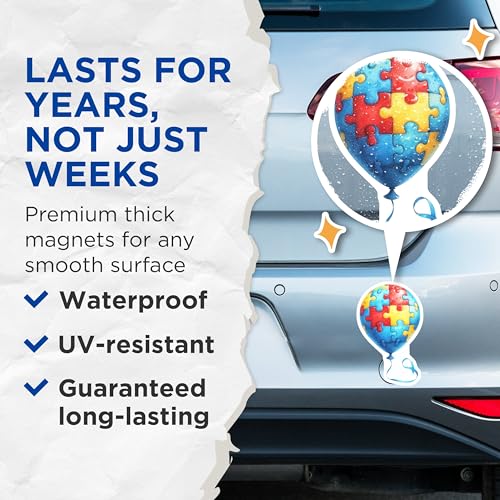 (2 Pack) Jigsaw Puzzle Balloon Magnets - Autism Awareness - Fun Puzzle Piece Decoration - 5" On Longest Side - for Cars, Fridges, Toolboxes - Made in USA - MAG7049