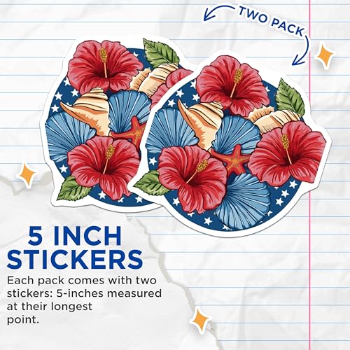 (2 Pack) Tropical Beach Stickers - Sea Life Decal - 5" On Longest Side - Sticks to Smooth Flat Surfaces - Made in USA - BMCS8998 - BMCS8998