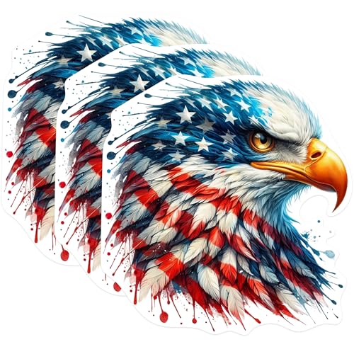 (3 Pack) American Eagle Decals - Patriotic Eagle - USA Flag Laptop Decal - 3 Inches On Longest Side - Easy Peel & Apply - Made in USA - 3MCS0988