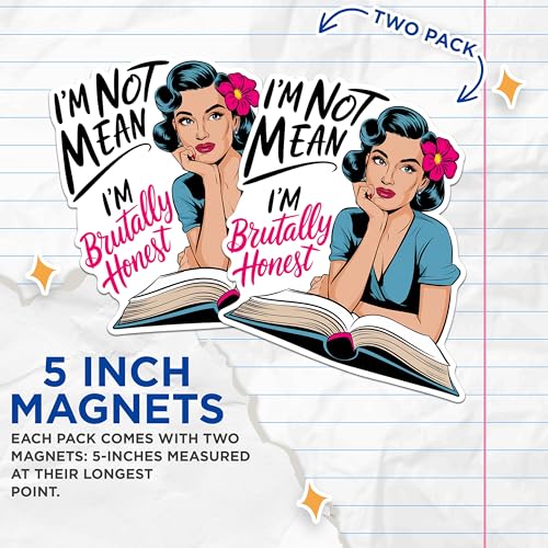 (2 Pack) I'm Not Mean Magnets - Brutally Honest Magnets - Retro Humor Magnets for Home and Office- 5" On Longest Side - for Fridges, Toolboxes, Cars - Made in USA - MAG2979