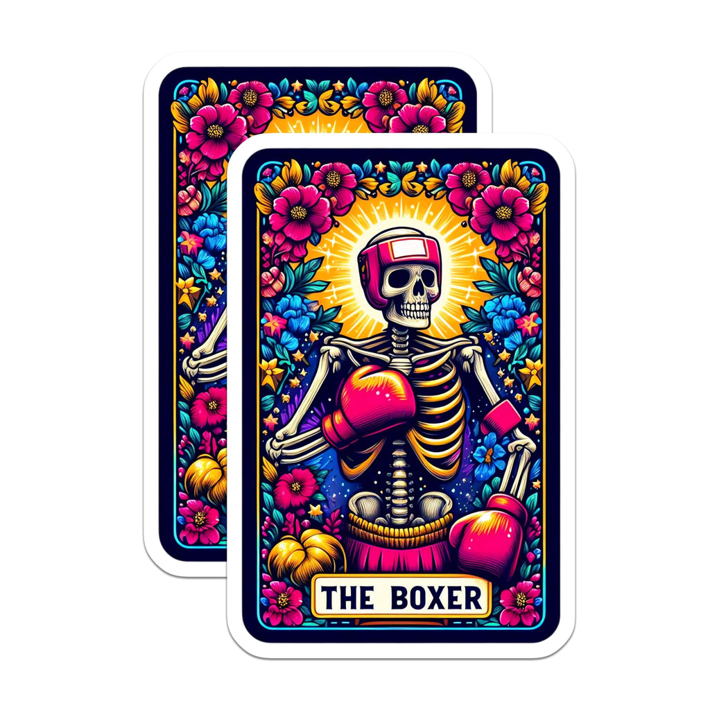 (2 Pack) Boxer Skeleton Magnets - Dia de Los Muertos Floral Art - Vibrant Calavera Skull Refrigerator Decor - 5 Inches On Longest Side - Thick Durable Magnet - Made in USA - MAG24499