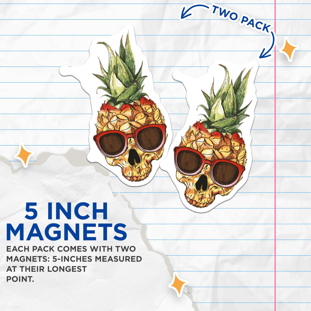 (2 Pack) Pineapple Skull Magnets - Sunglasses Fruit - Tropical Goth Refrigerator Magnets - 5" On Longest Side - Premium Magnet - for Cars, Refrigerators, Toolboxes, Lockers - Made in USA - MAG16978