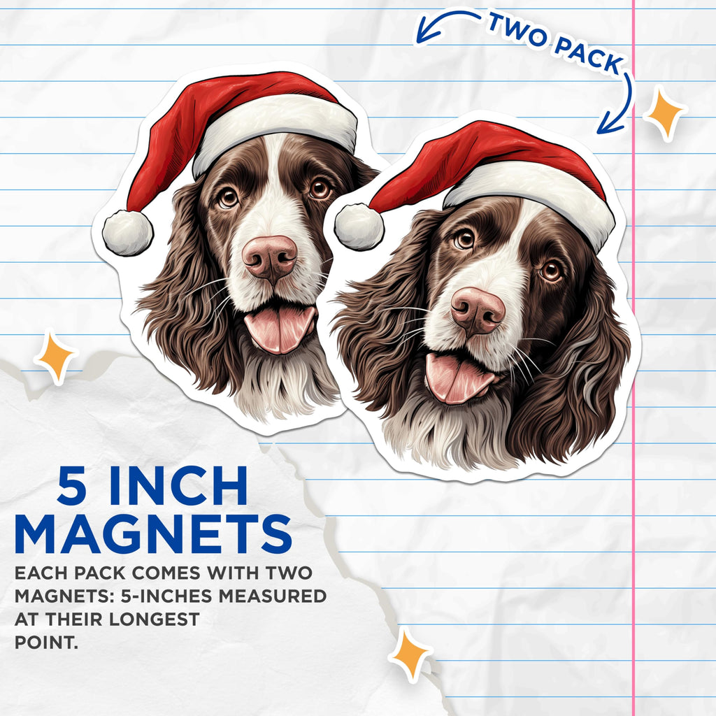 (2 Pack) Christmas Dog Magnets - Santa Hat Springer Spaniel - Holiday Pet Refrigerator Decor - 5 Inches On Longest Side - Thick Durable Magnet - Made in USA - MAG29185