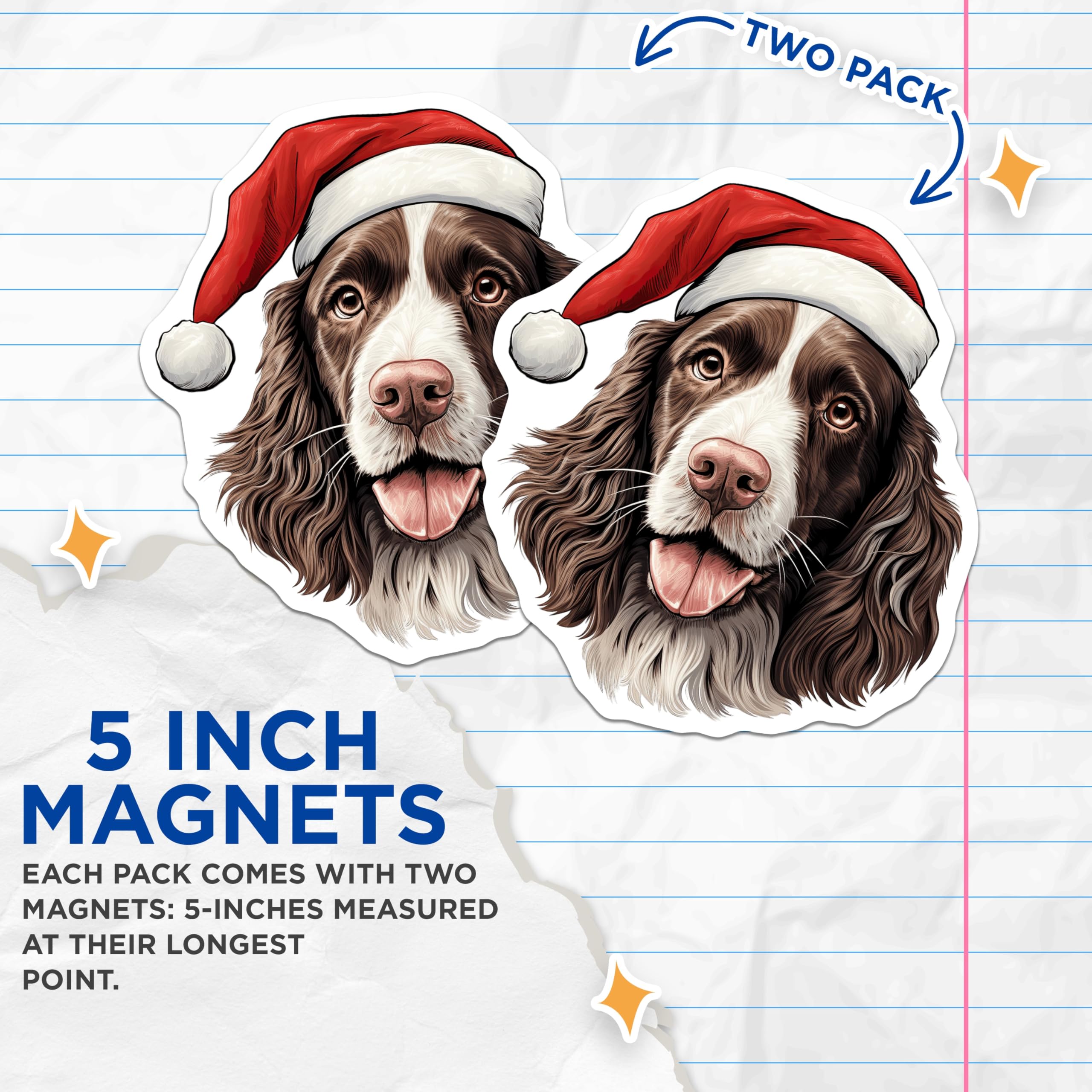 (2 Pack) Christmas Dog Magnets - Santa Hat Springer Spaniel - Holiday Pet Refrigerator Decor - 5 Inches On Longest Side - Thick Durable Magnet - Made in USA - MAG29185