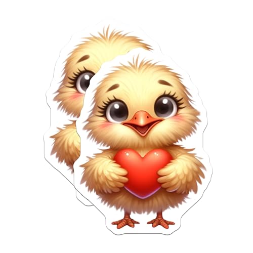 (2 Pack) Cute Chick Stickers - Adorable Bird Stickers - Heart Love Stickers for Laptops - 5" On Longest Side - Sticks to Smooth Flat Surfaces - Made in USA - BMCS3664
