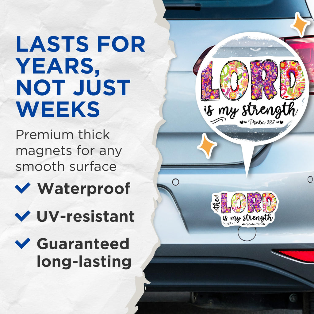 (2 Pack) Christian Scripture Magnets - The Lord is My Strength - Floral Faith Magnets - Bible Verse Decor - 5 Inches On Longest Side - Thick Durable Magnet - Made in USA - MAG25185