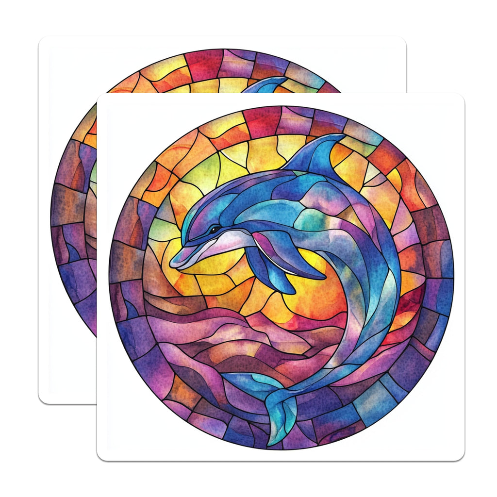 (2 Pack) Stained Glass Dolphin Magnets - Vibrant Ocean Sea Life Art - Coastal Decor Refrigerator Accessories - 5 Inches On Longest Side - Thick Durable Magnet - Made in USA - MAG26132