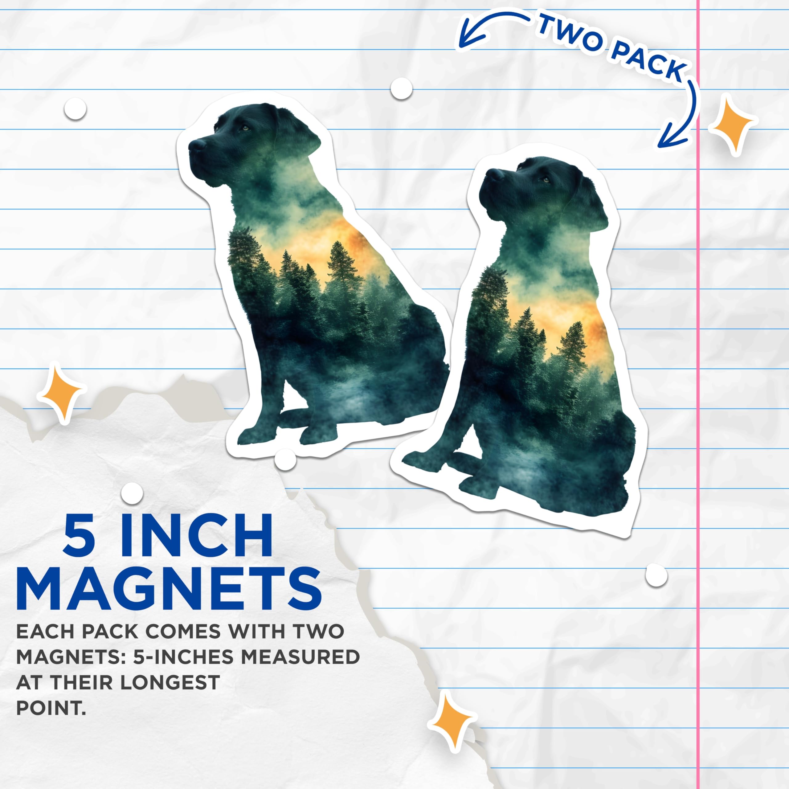 (2 Pack) Labrador Dog Magnets - Forest Landscape Decor - Pet Lover Fridge Magnets - 5" On Longest Side - Premium Magnet - for Cars, Refrigerators, Toolboxes, Lockers - Made in USA - MAG15236