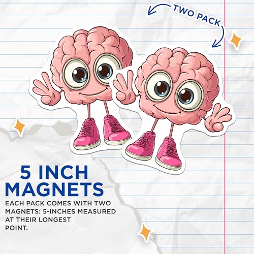 (2 Pack) Brain Character Magnets - Cute Brain Decal - Educational Decor Magnets - 5" On Longest Side - for Cars, Fridges, Toolboxes - Made in USA - MAG7003