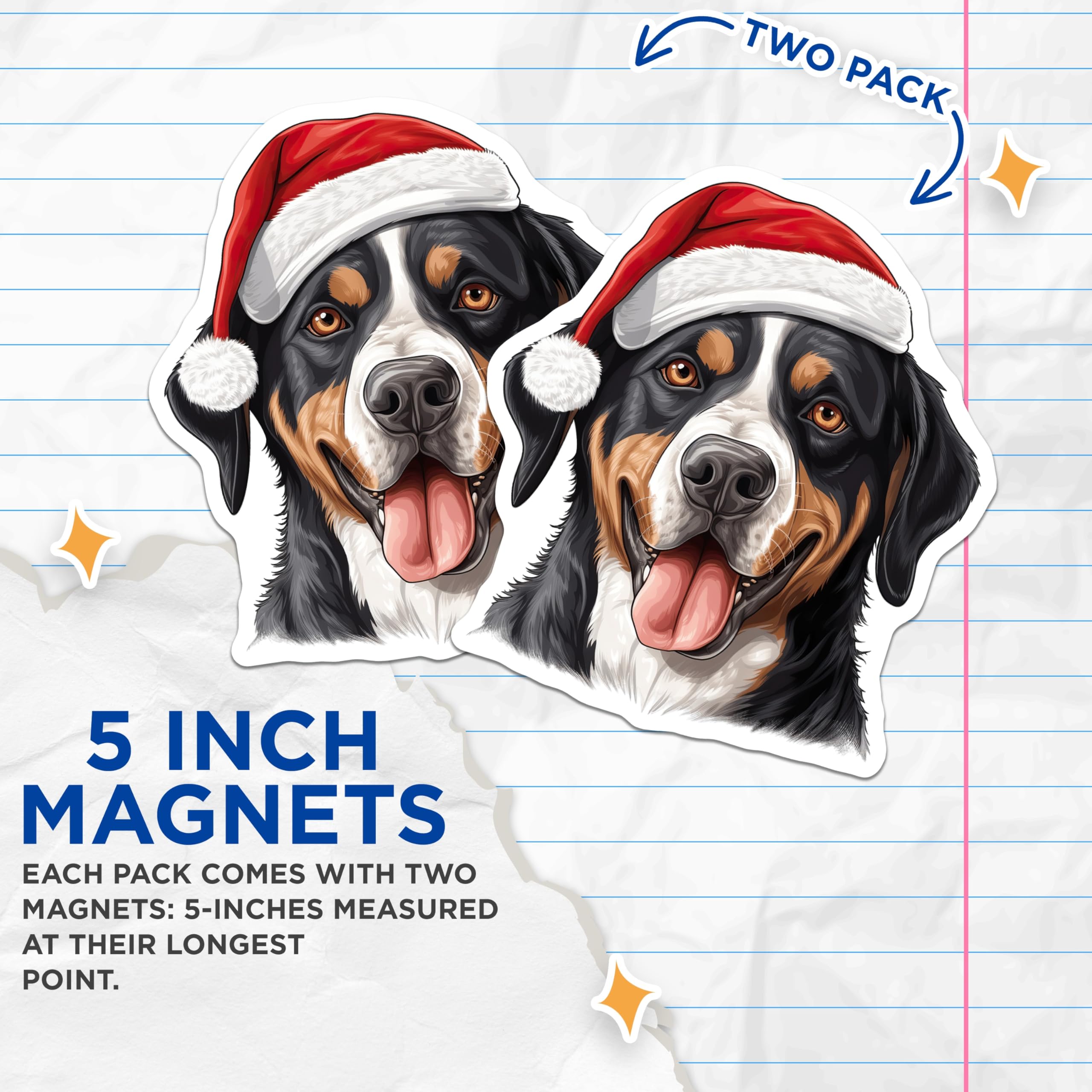 (2 Pack) Bernese Mountain Dog Magnets - Christmas Dog Decor - Holiday Pet Lover Dog Mom - 5 Inches On Longest Side - Thick Durable Magnet - Made in USA - MAG25270