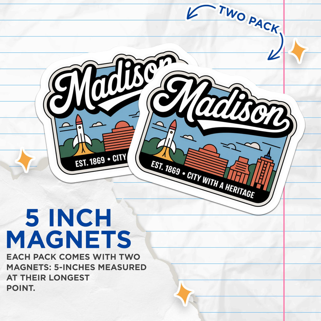 (2 Pack) Madison Wisconsin Magnets - Cityscape Souvenir - Fridge Home Decor - 5" On Longest Side - Premium Magnet - for Cars, Refrigerators, Toolboxes, Lockers - Made in USA - MAG18301