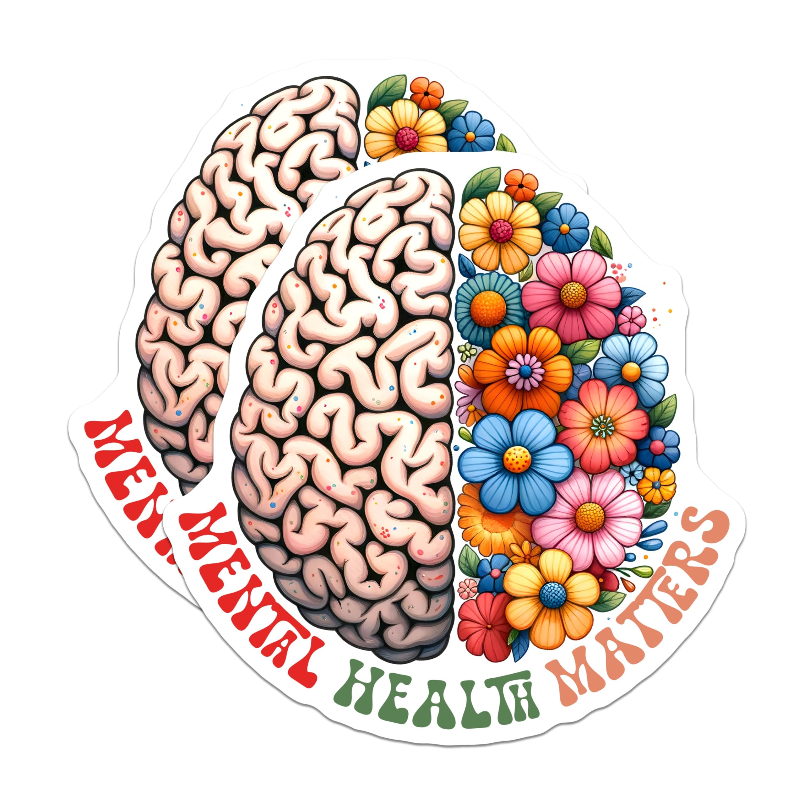 (2 Pack) Mental Health Matters Magnets - Brain and Flowers Magnets - Inspirational Mental Health Magnets - 5" On Longest Side - for Cars, Refrigerators, Toolboxes, Lockers - Made in USA BMCS3244