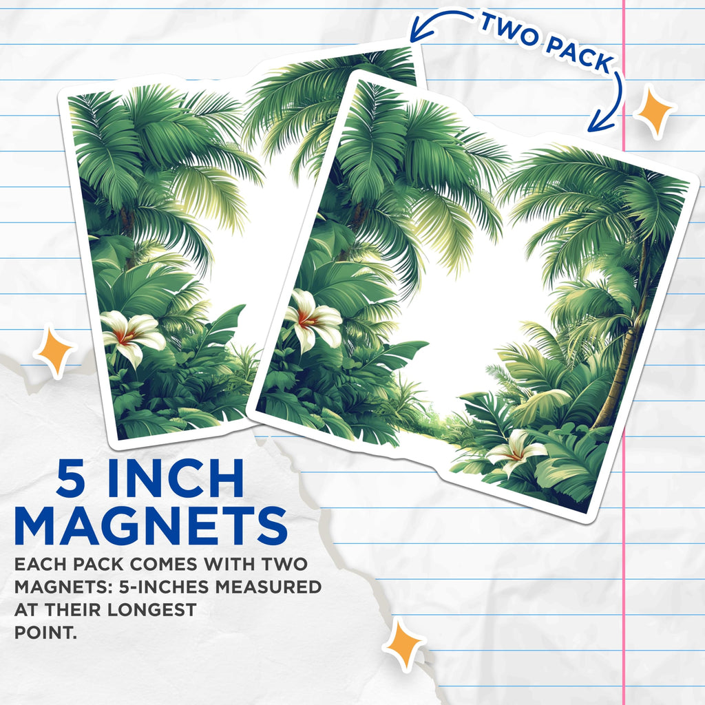 (2 Pack) Tropical Palm Leaves Magnets - Botanical Jungle Decor - Hawaiian Nature Art Fridge Decor - 5 Inches On Longest Side - Thick Durable Magnet - Made in USA - MAG30932