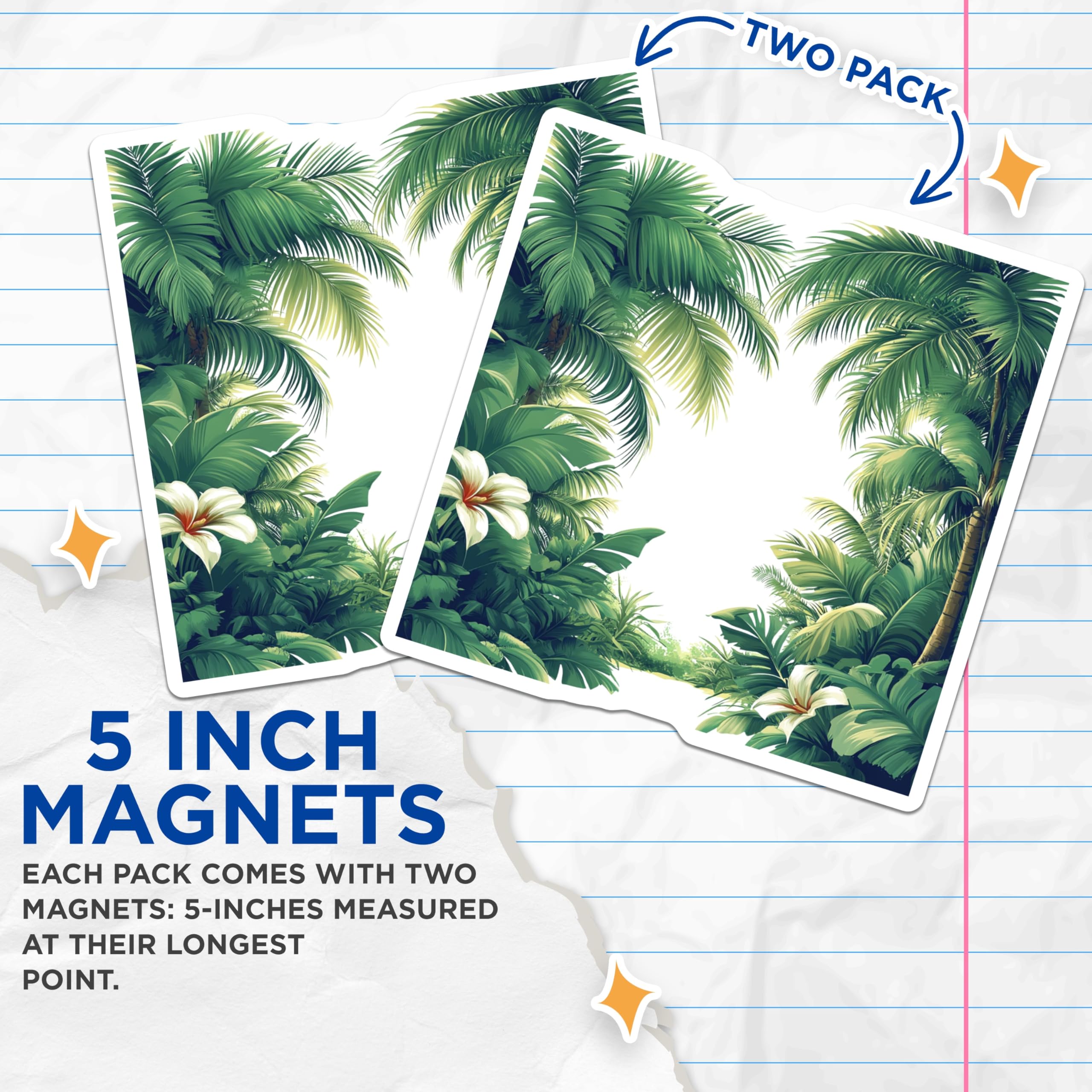 (2 Pack) Tropical Palm Leaves Magnets - Botanical Jungle Decor - Hawaiian Nature Art Fridge Decor - 5 Inches On Longest Side - Thick Durable Magnet - Made in USA - MAG30932