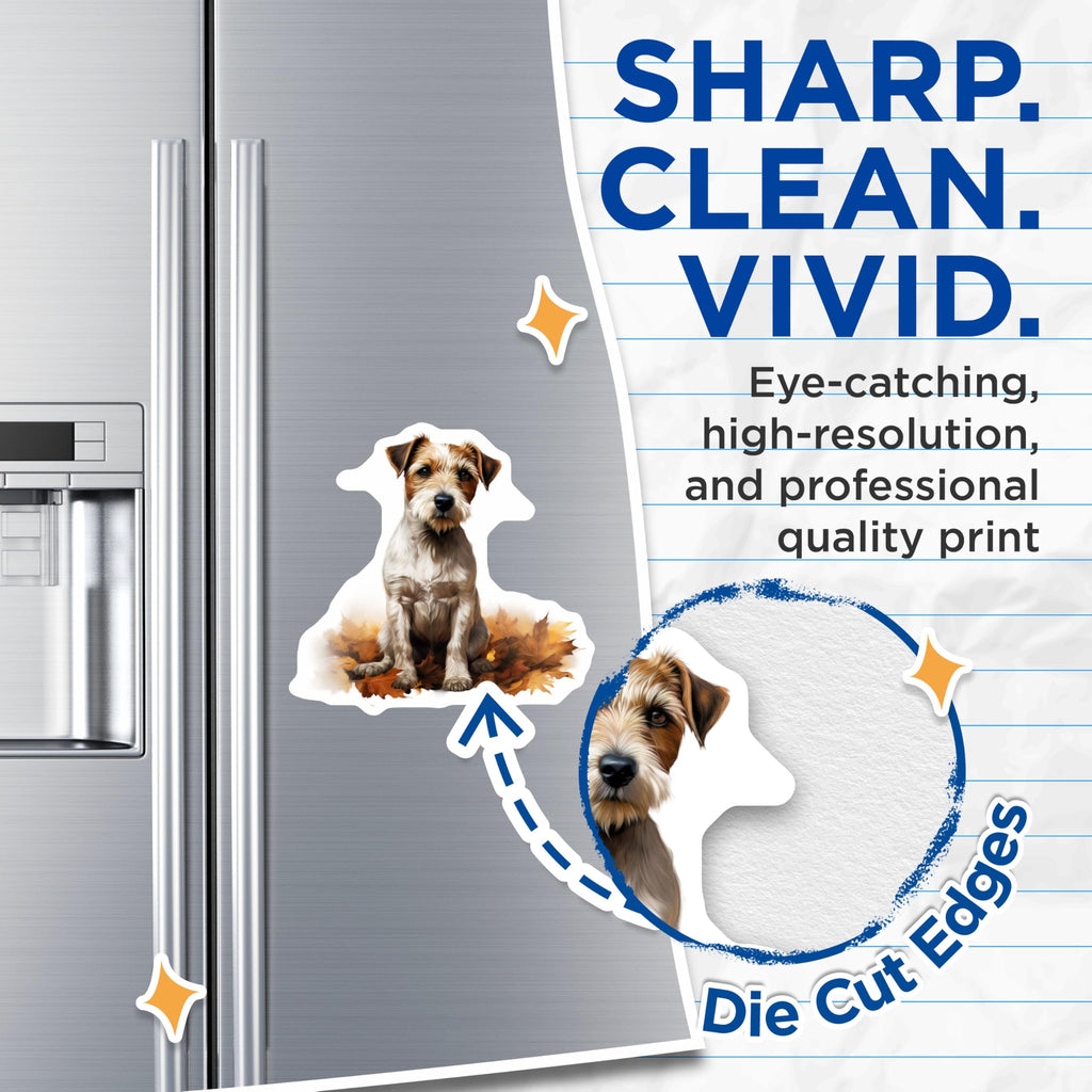 (2 Pack) Jack Russell Terrier Magnets - Autumn Leaves Dog Art - Fall Decor Pet Lover - Cute Canine Refrigerator Decals - 5 Inches On Longest Side - Thick Durable Magnet - Made in USA - MAG23540