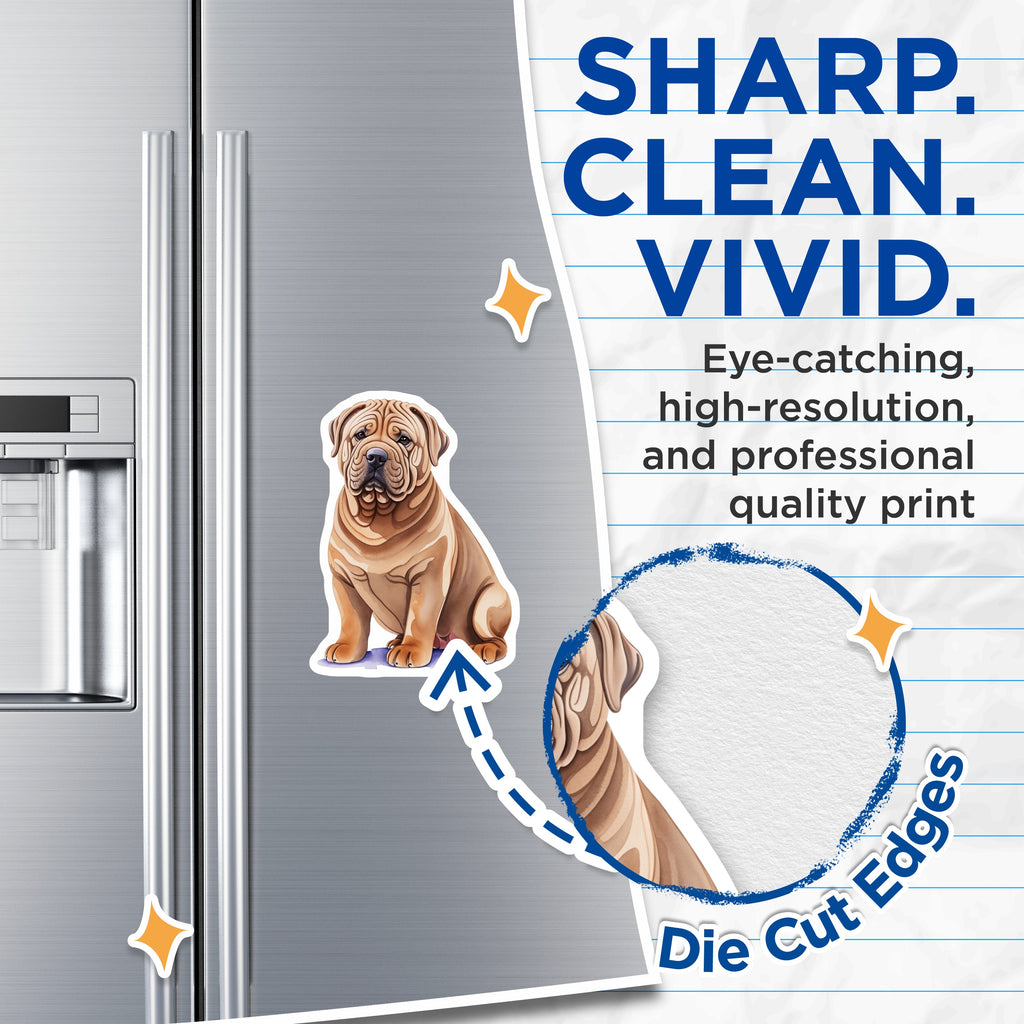 (2 Pack) Shar Pei Dog Magnets - Watercolor Dog Art - Wrinkled Puppy Pet Decor - 5 Inches On Longest Side - Thick Durable Magnet - Made in USA - MAG39267